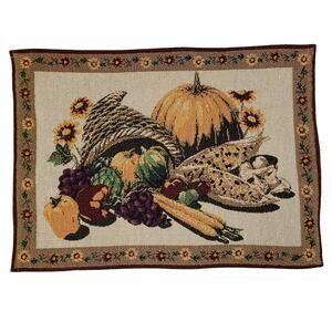 Vintage Autumn Harvest Tapestry Placemats Set of 5 Thanksgiving Table Decor